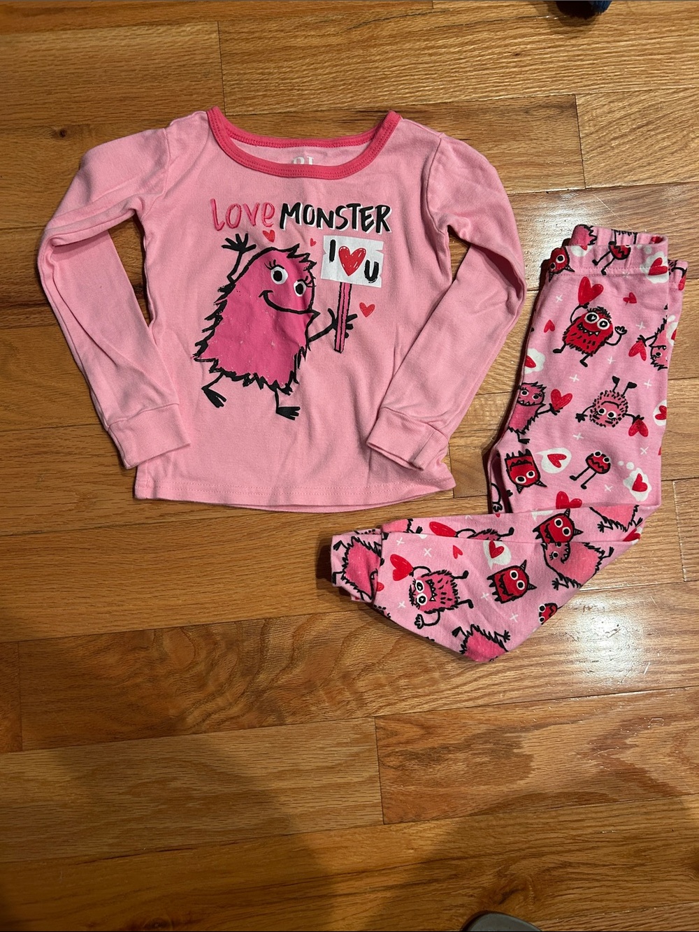 Pink 'Love Monster' Kids Pajama Set - Pink Top & Print Pants